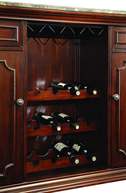 Bar Cabinet: Brown 2-door 2-drawer Bar Unit with Marble Top 