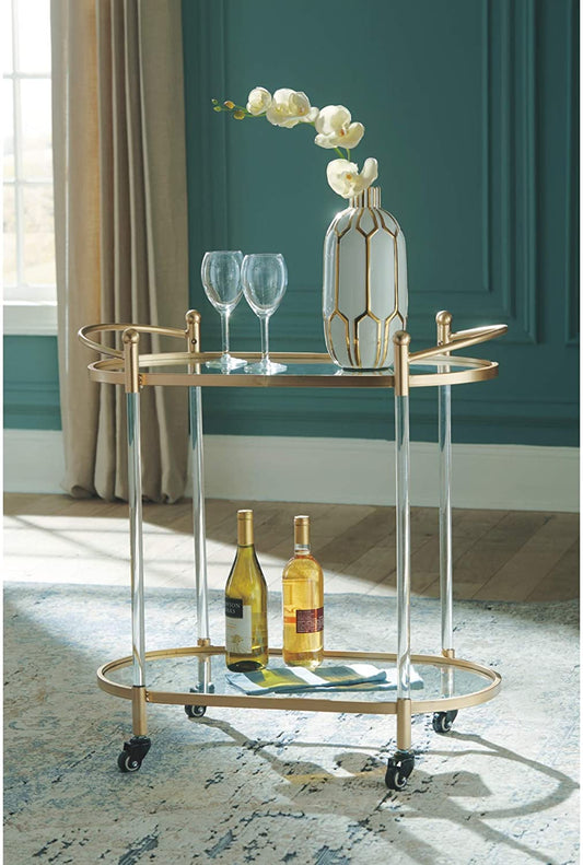 Bar Cabinet: Clear/Gold Finish Bar Cart 
