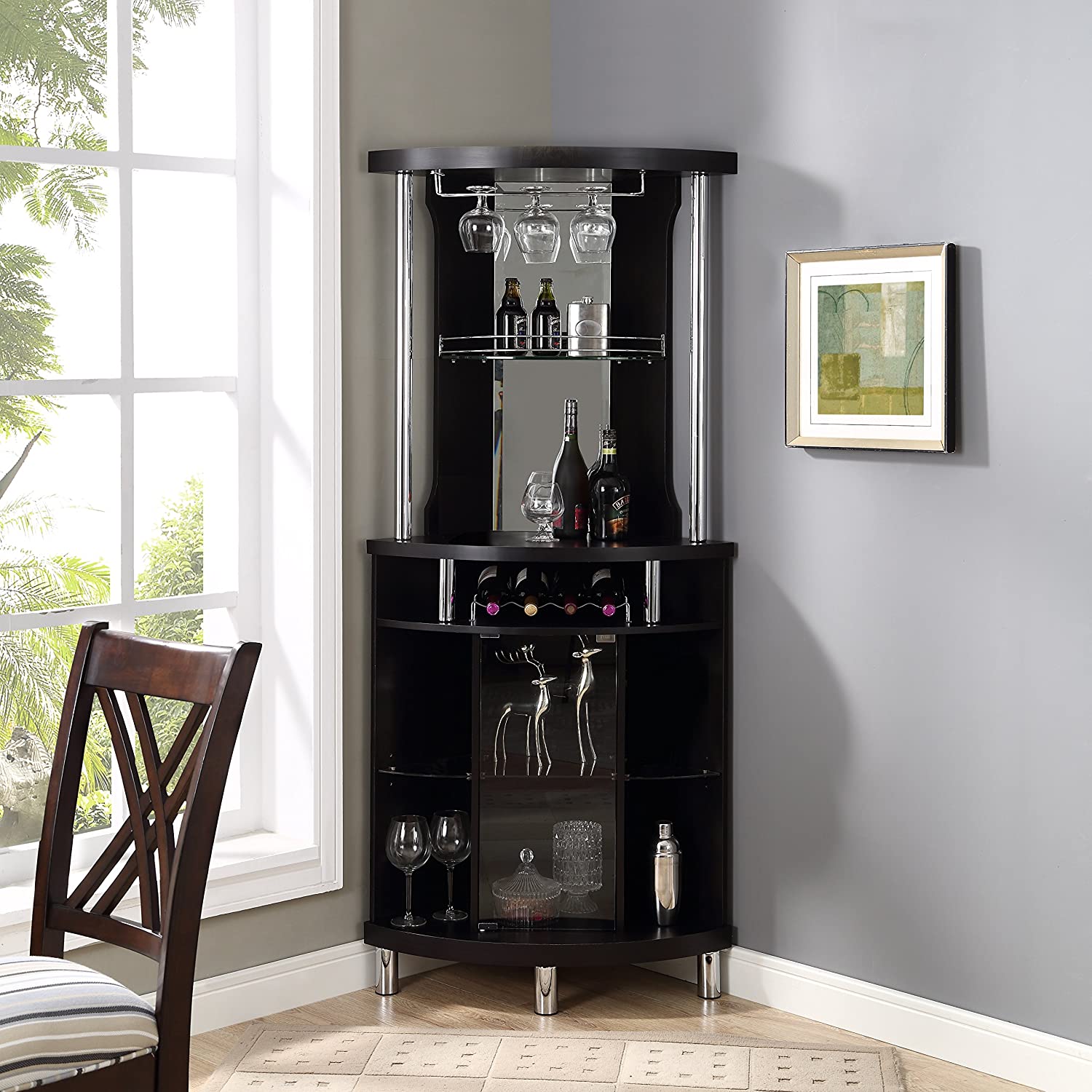 Bar Cabinet: Corner Bar Unit with Shelves