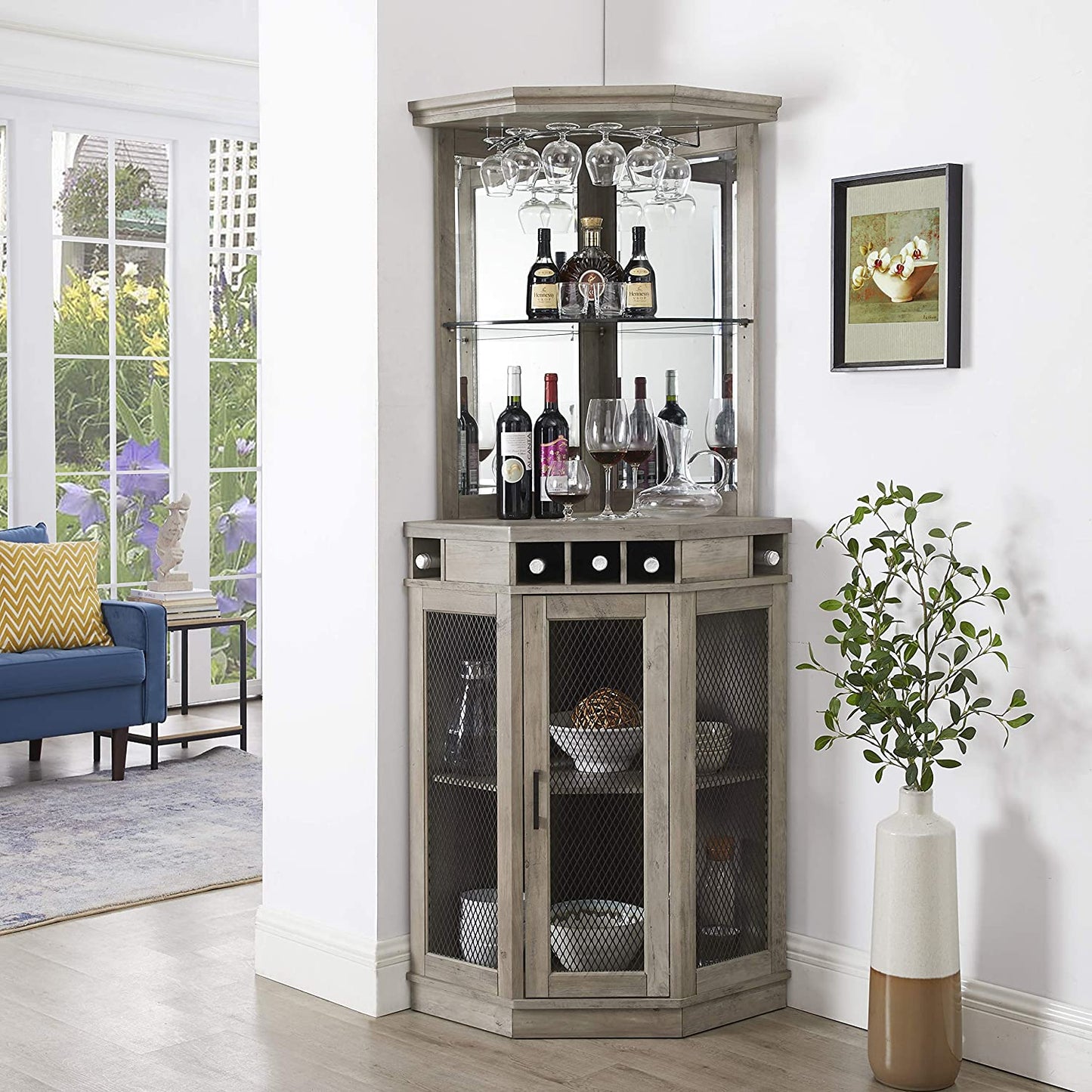 Bar Cabinet: Corner Bar Unit with Shelves