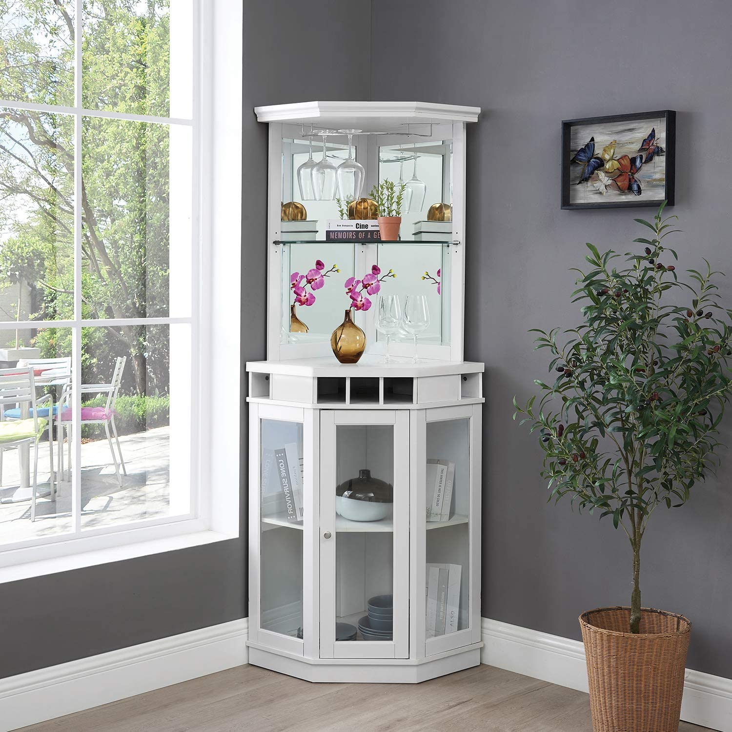 Bar Cabinet: Corner Bar Unit with Shelves
