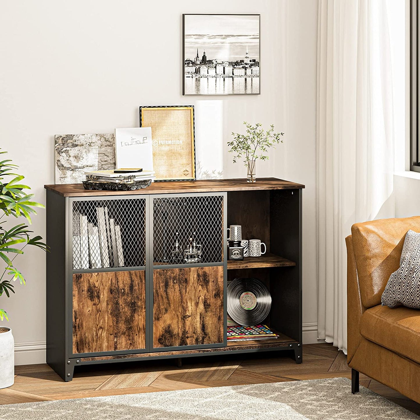 Bar Cabinet: Industrial bar Cabinet Sliding Mesh Door Barn 