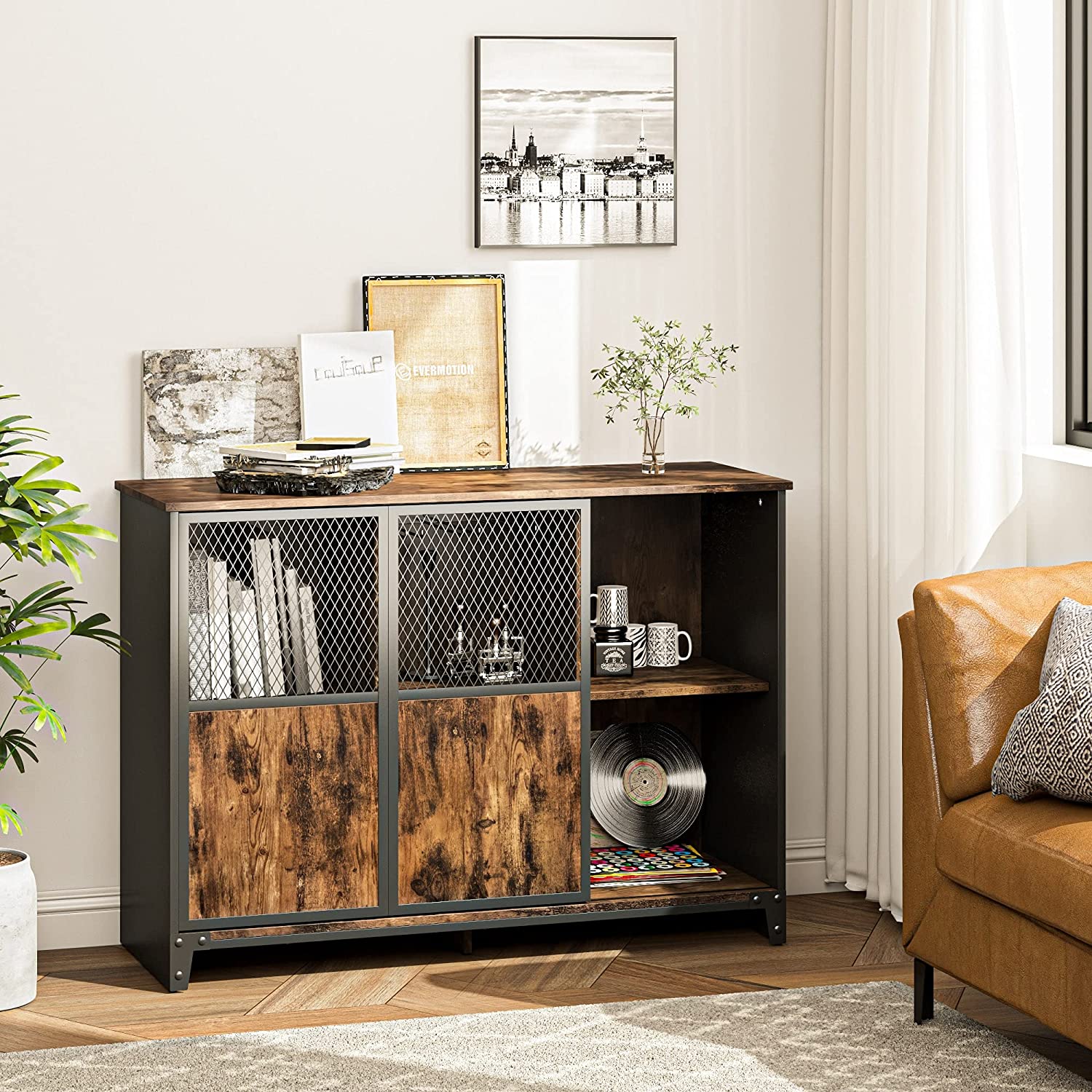 Bar Cabinet: Industrial bar Cabinet Sliding Mesh Door Barn 