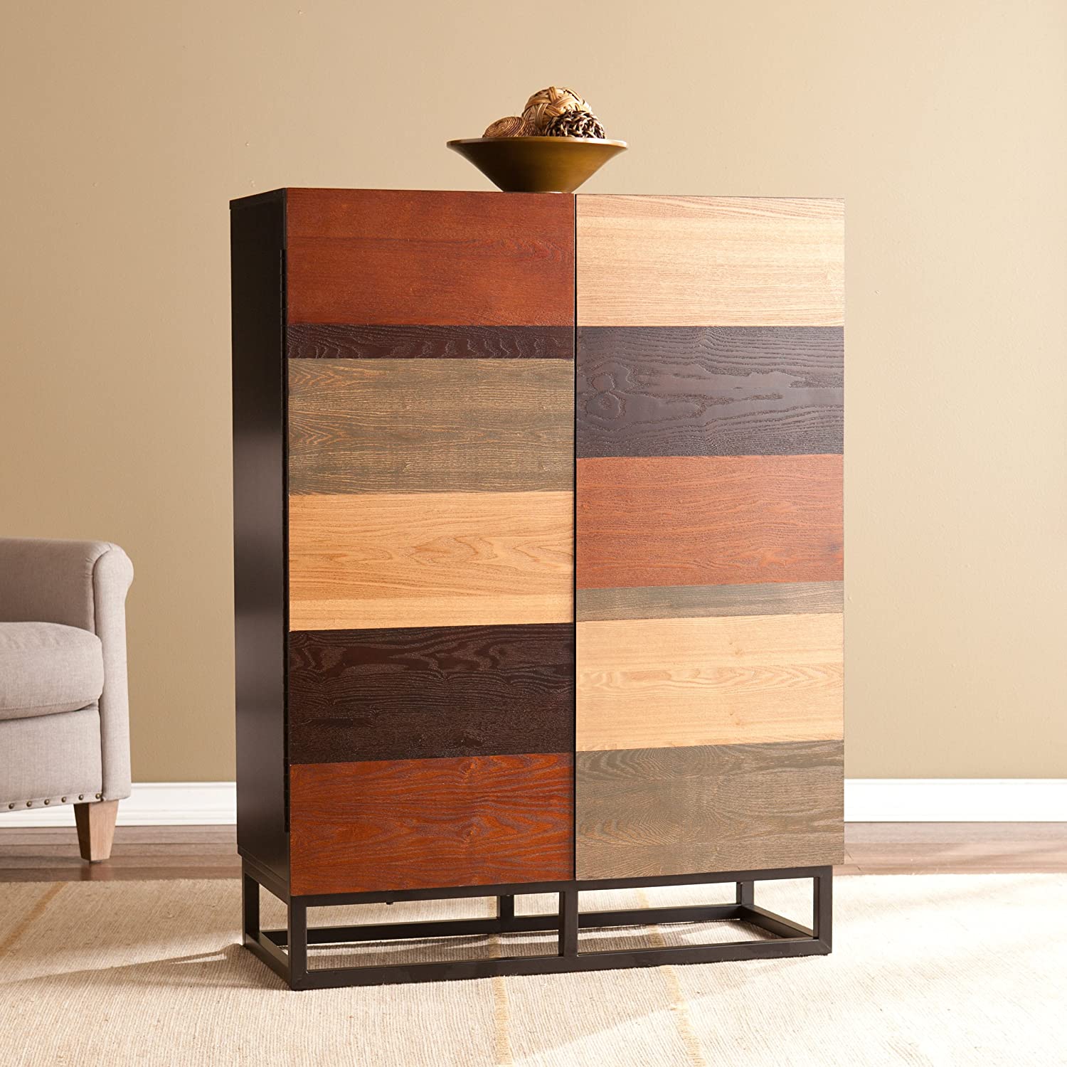 Bar Cabinet: Multi-Tonal Bar Cabinet with Shelves
