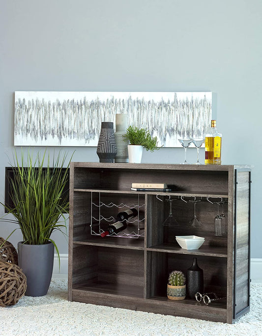 Bar Cabinet: Rectangular 5-Shelf Aged Oak Bar Unit  