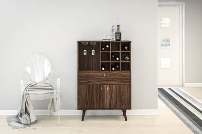 Bar Cabinet: Salamanca Bar Cabinet with 2 Doors and 1 Drawer, Dark Brown 