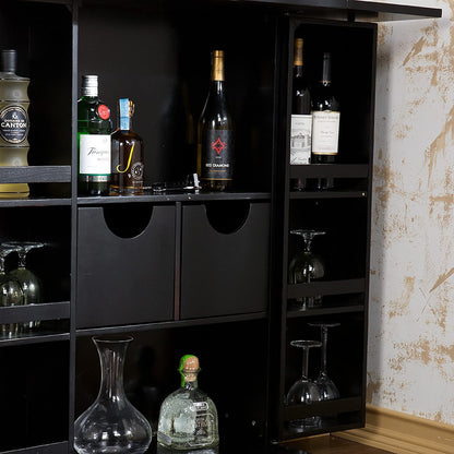 Bar Cabinet: Space Saving Fold Away Bar Cabinet, Black