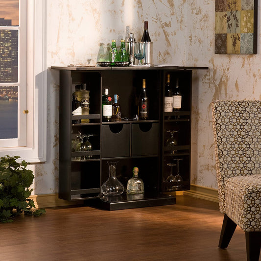 Bar Cabinet: Space Saving Fold Away Bar Cabinet, Black
