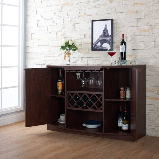 Bar Cabinet Storage Cabinet with Center Glass and Wine Rack