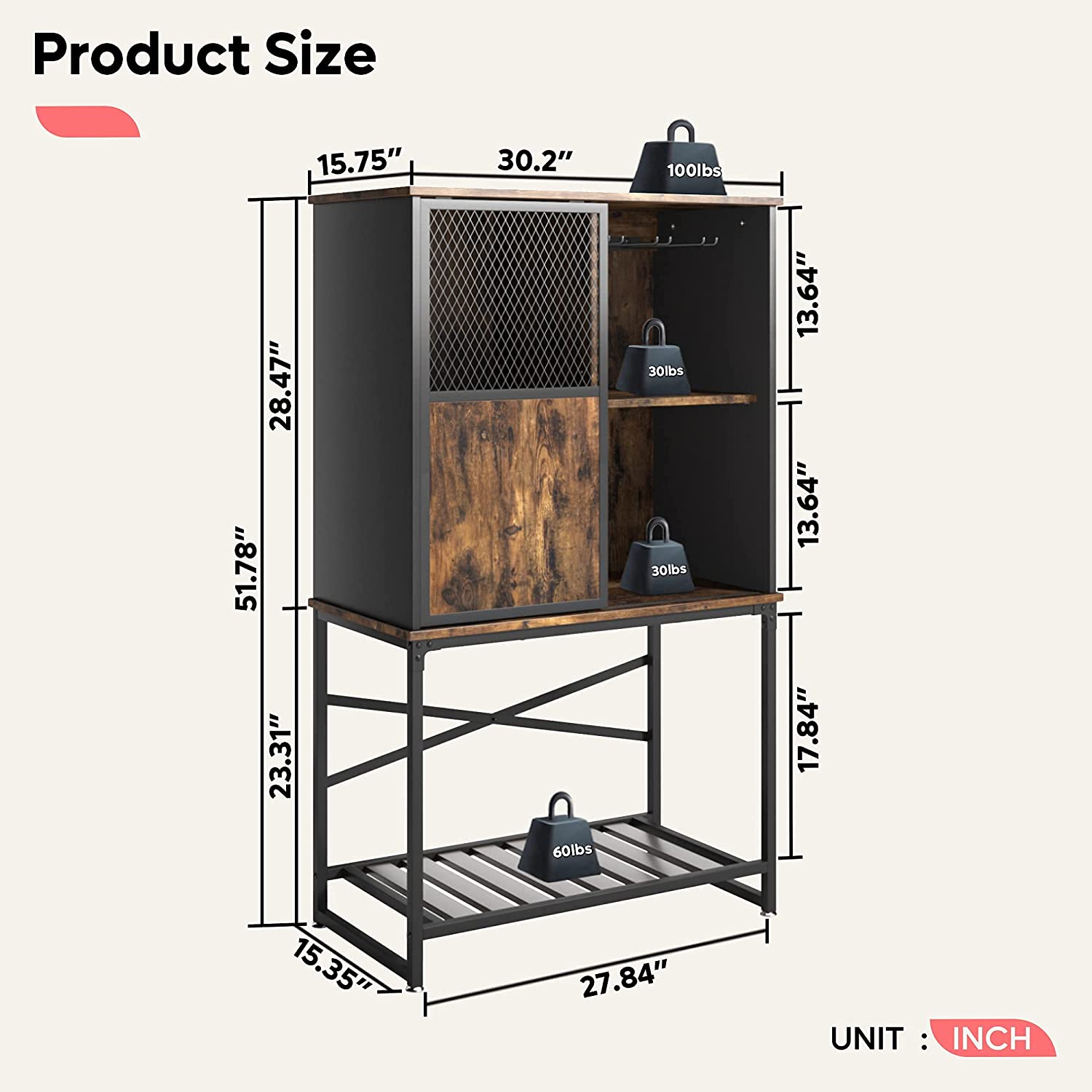 Bar Cabinet: Storage Cabinet with Sliding Door and Open Shelf 
