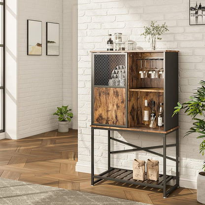 Bar Cabinet: Storage Cabinet with Sliding Door and Open Shelf 
