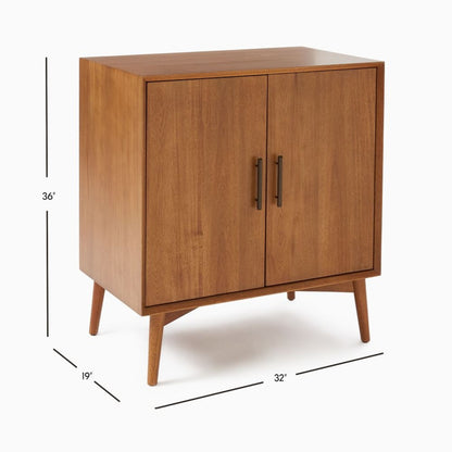Bar Cabinet: Transitional MDF Veneer Walnut Finish Bar Cabinet