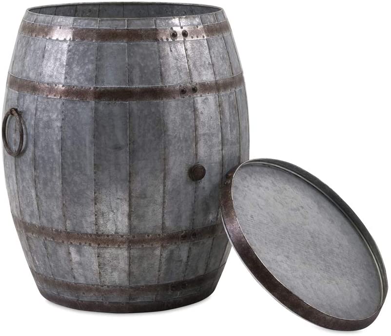 Bar Cabinet: Vintage Inspired Iron Barrel, Rustic Metal Accent Table