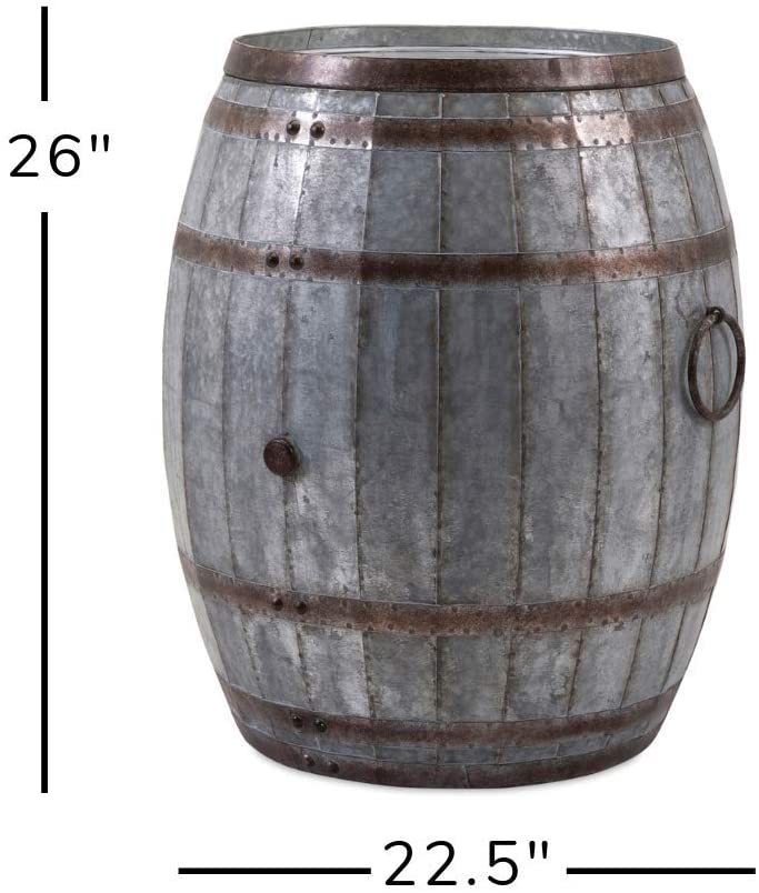 Bar Cabinet: Vintage Inspired Iron Barrel, Rustic Metal Accent Table