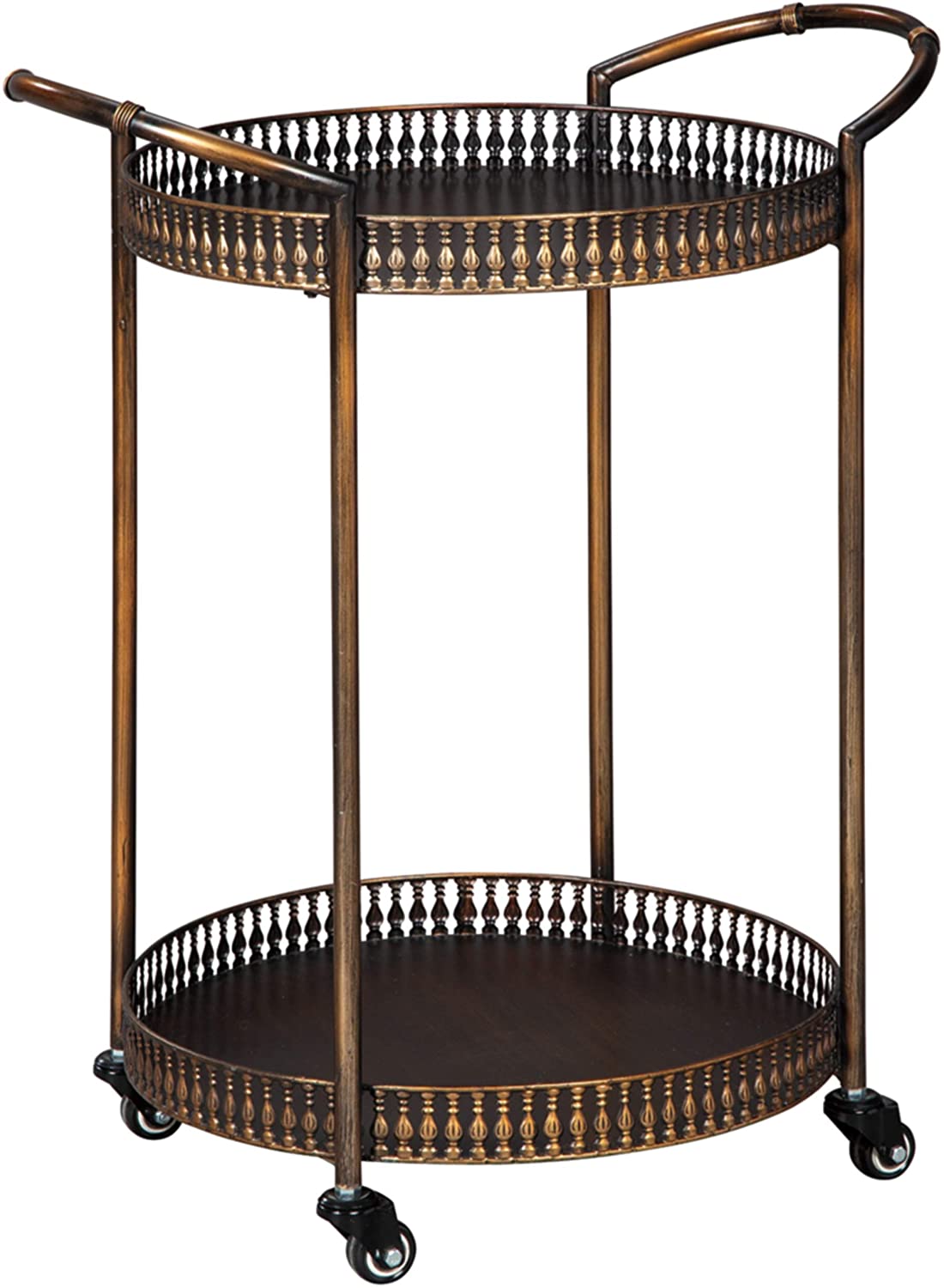 Bar Cabinet: Vintage Metal Bar Cart with Caster Wheels, Bronze Finish 