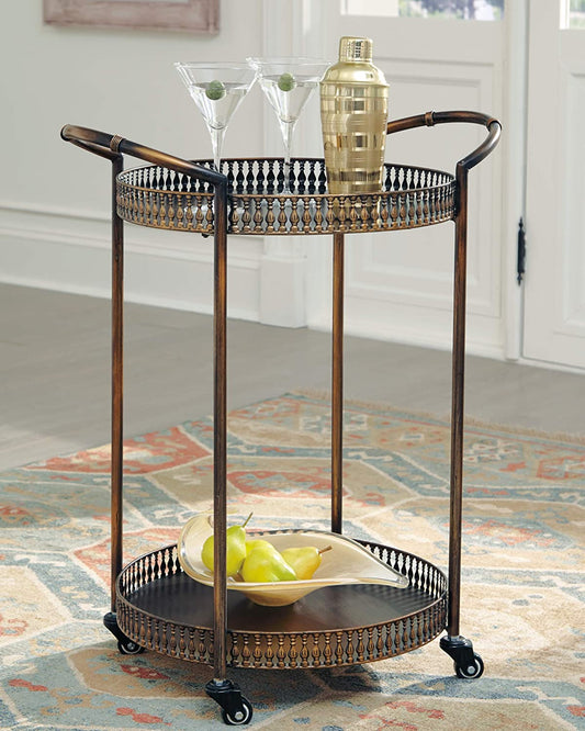 Bar Cabinet: Vintage Metal Bar Cart with Caster Wheels, Bronze Finish 