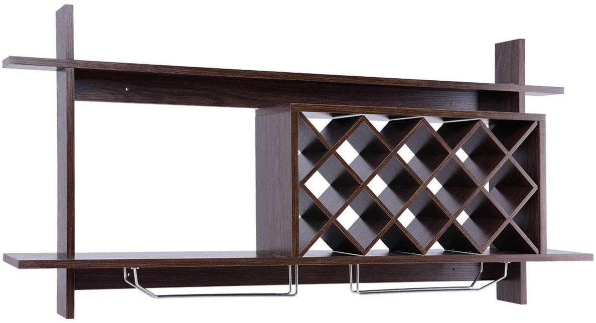Bar Cabinet: Wall Mount Wine Rack Organizer With Glass Holder & Storage Shelf