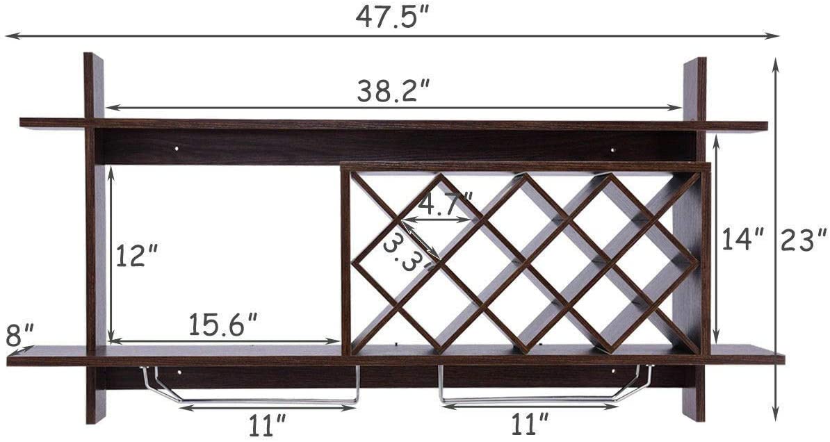 Bar Cabinet: Wall Mount Wine Rack Organizer With Glass Holder & Storage Shelf