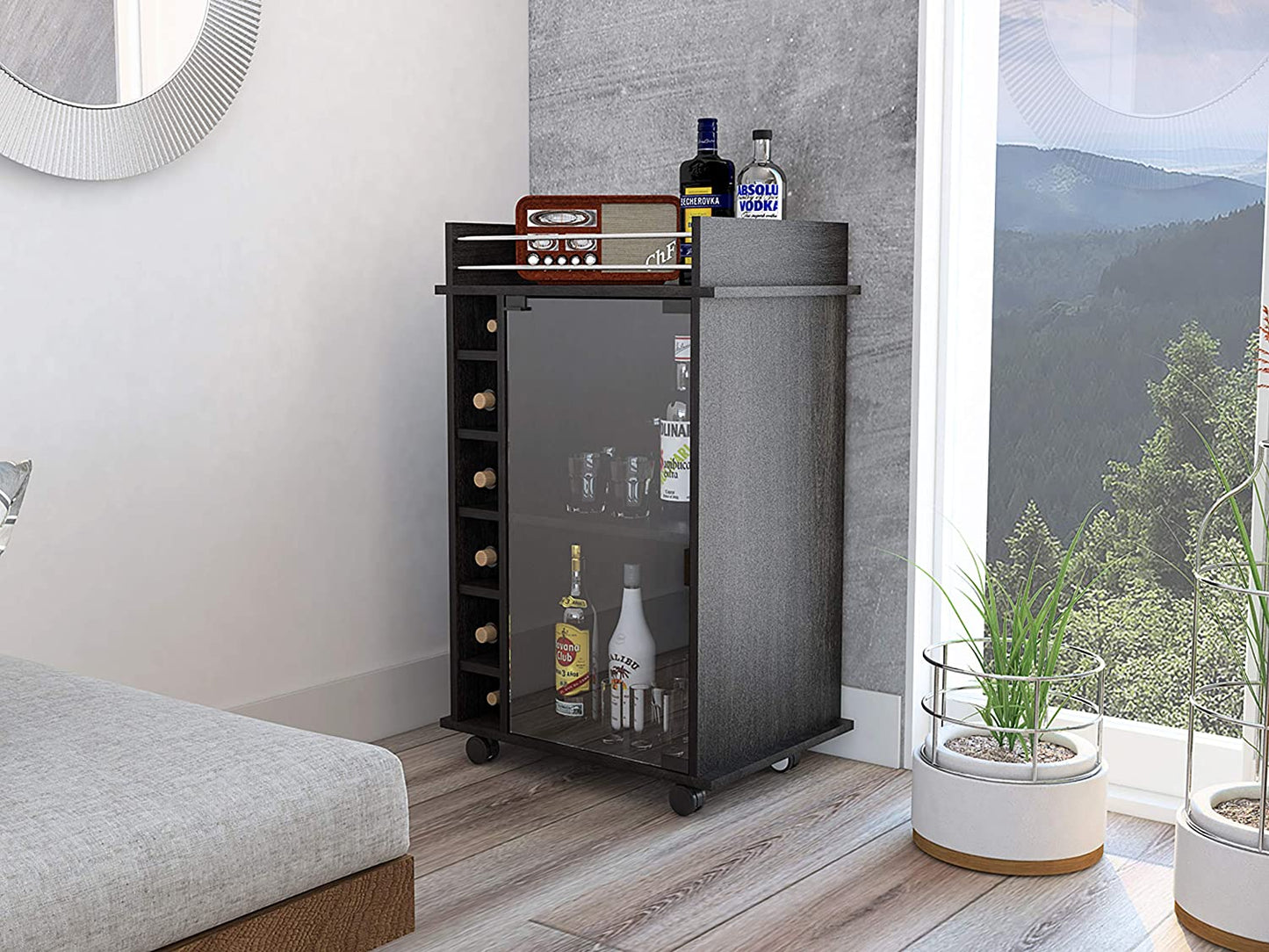 Bar Cabinet: Wine and Liquor Bar Storage Display Cabinet Cart