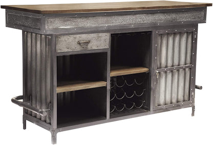 Bar Cabinet: Wood and Metal Home Bar, Silver 