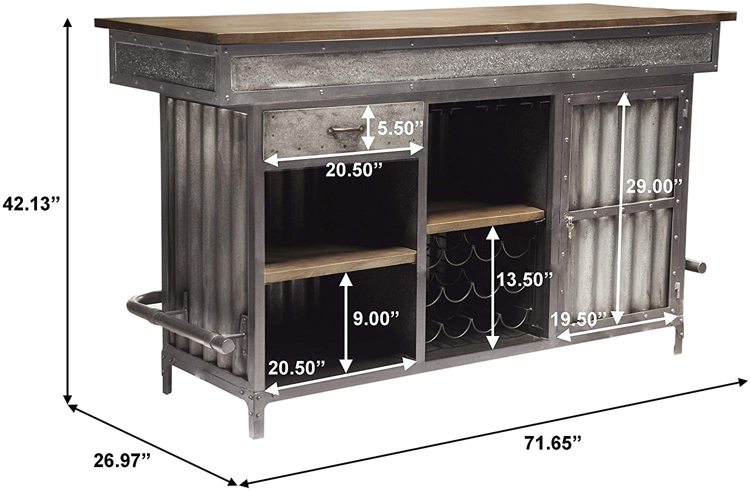 Bar Cabinet: Wood and Metal Home Bar, Silver 
