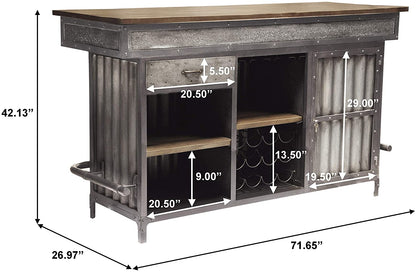 Bar Cabinet: Wood and Metal Home Bar, Silver 