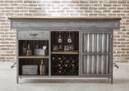 Bar Cabinet: Wood and Metal Home Bar, Silver 