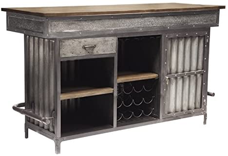 Bar Cabinet: Wood and Metal Wine Bar Cabinet Unit with Foot Rack