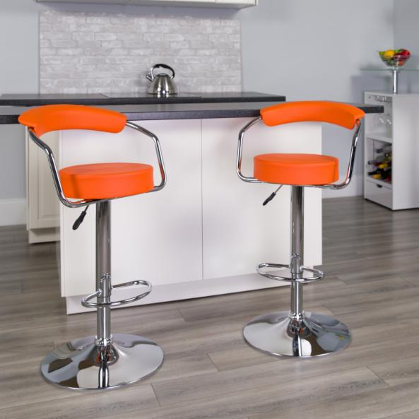 Bar Chairs: Adjustable Vinyl Bar Stool with Chrome Arms & Base