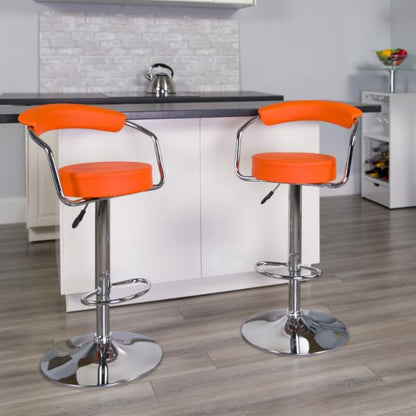 Bar Chairs: Adjustable Vinyl Bar Stool with Chrome Arms & Base