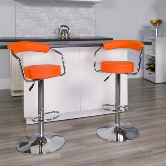 Bar Chairs: Adjustable Vinyl Bar Stool with Chrome Arms & Base
