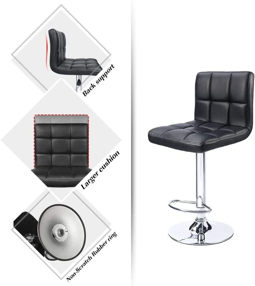 Bar Stool: Armless Hydraulic Kitchen Counter Back Set of 2(Black)