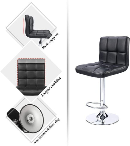 Bar Stool: Armless Hydraulic Kitchen Counter Back Set of 2(Black)