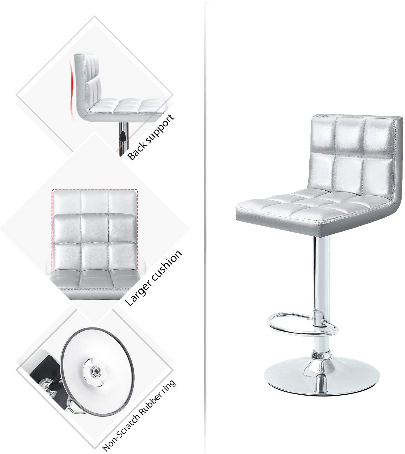 Bar Stool: Armless Hydraulic Kitchen Counter Back Set of 2(Black)