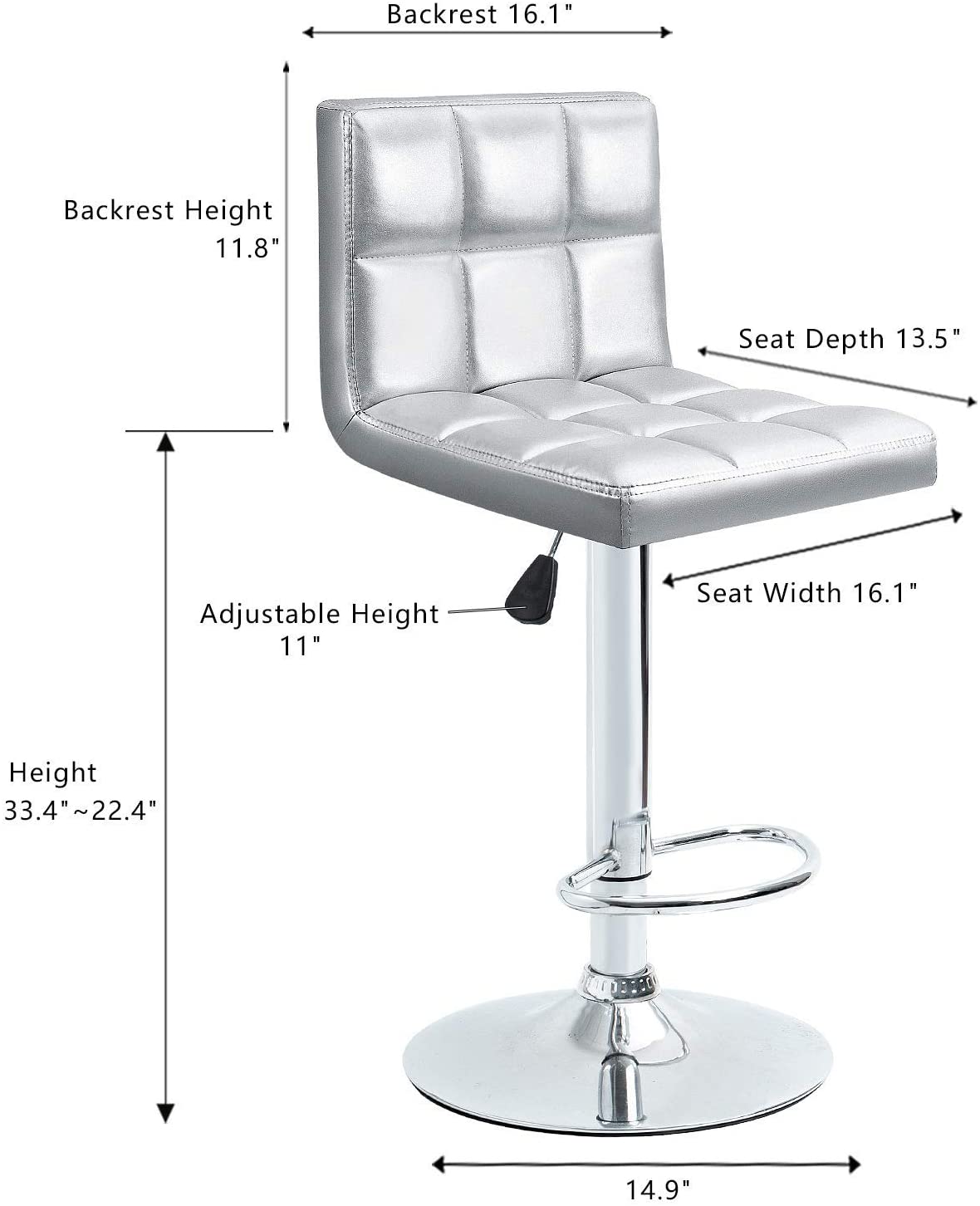 Bar Stool: Armless Hydraulic Kitchen Counter Back Set of 2(Black)
