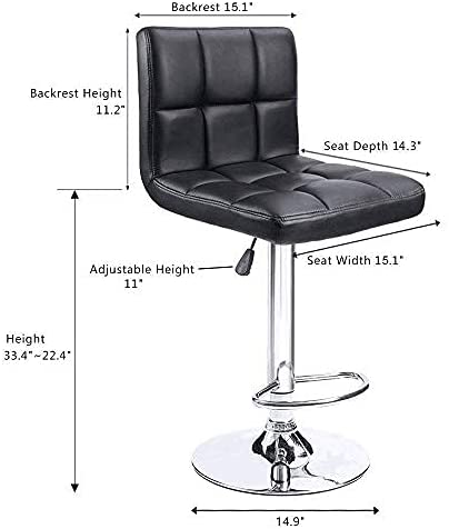 Bar Stool: Armless Hydraulic Kitchen Counter Back Set of 2(Black)