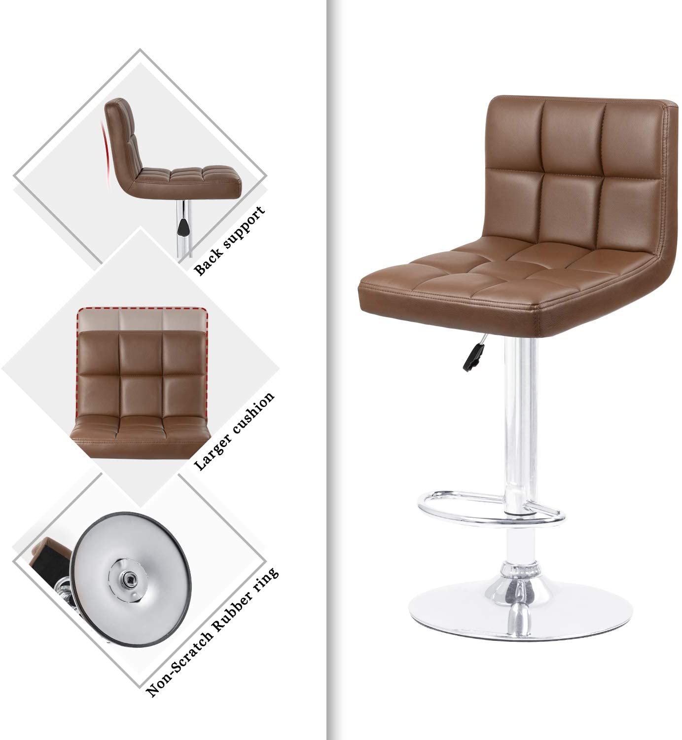 Bar Stool: Armless Hydraulic Kitchen Counter Back Set of 2(Black)