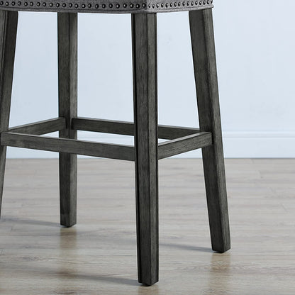 Bar Stool Backless Saddle Seat Bar Stools 29 Height Set of 2, Grey