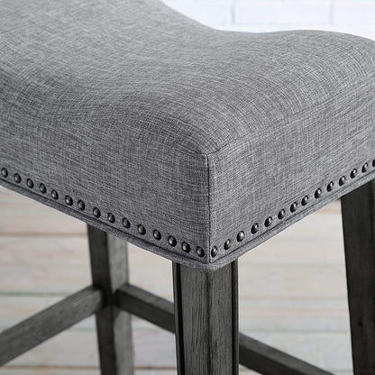Bar Stool Backless Saddle Seat Bar Stools 29 Height Set of 2, Grey