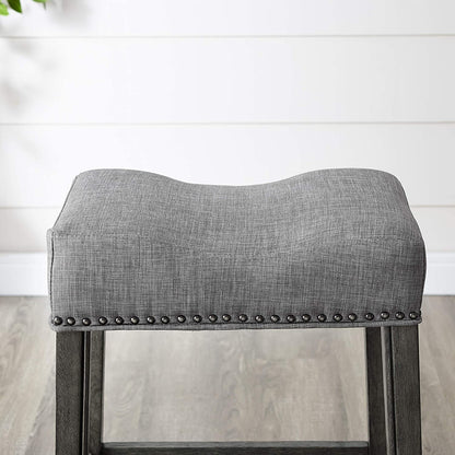 Bar Stool Backless Saddle Seat Bar Stools 29 Height Set of 2, Grey