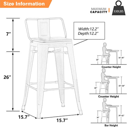 Bar Stool Counter Bar Chairs with Wood Top Low Back Matte Black