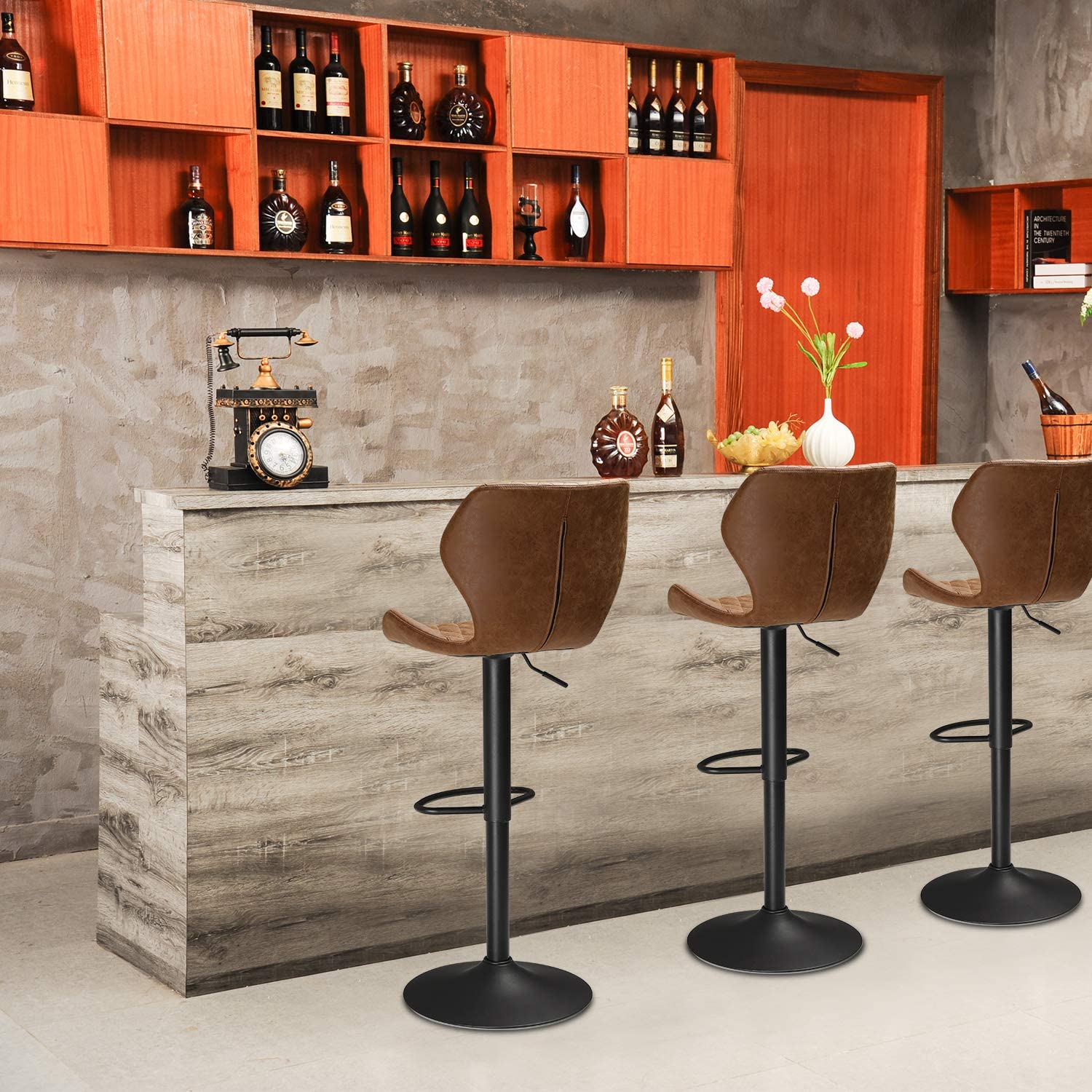 Bar Stool: Counter Height Leatherette Bar Stools Adjustable Height 