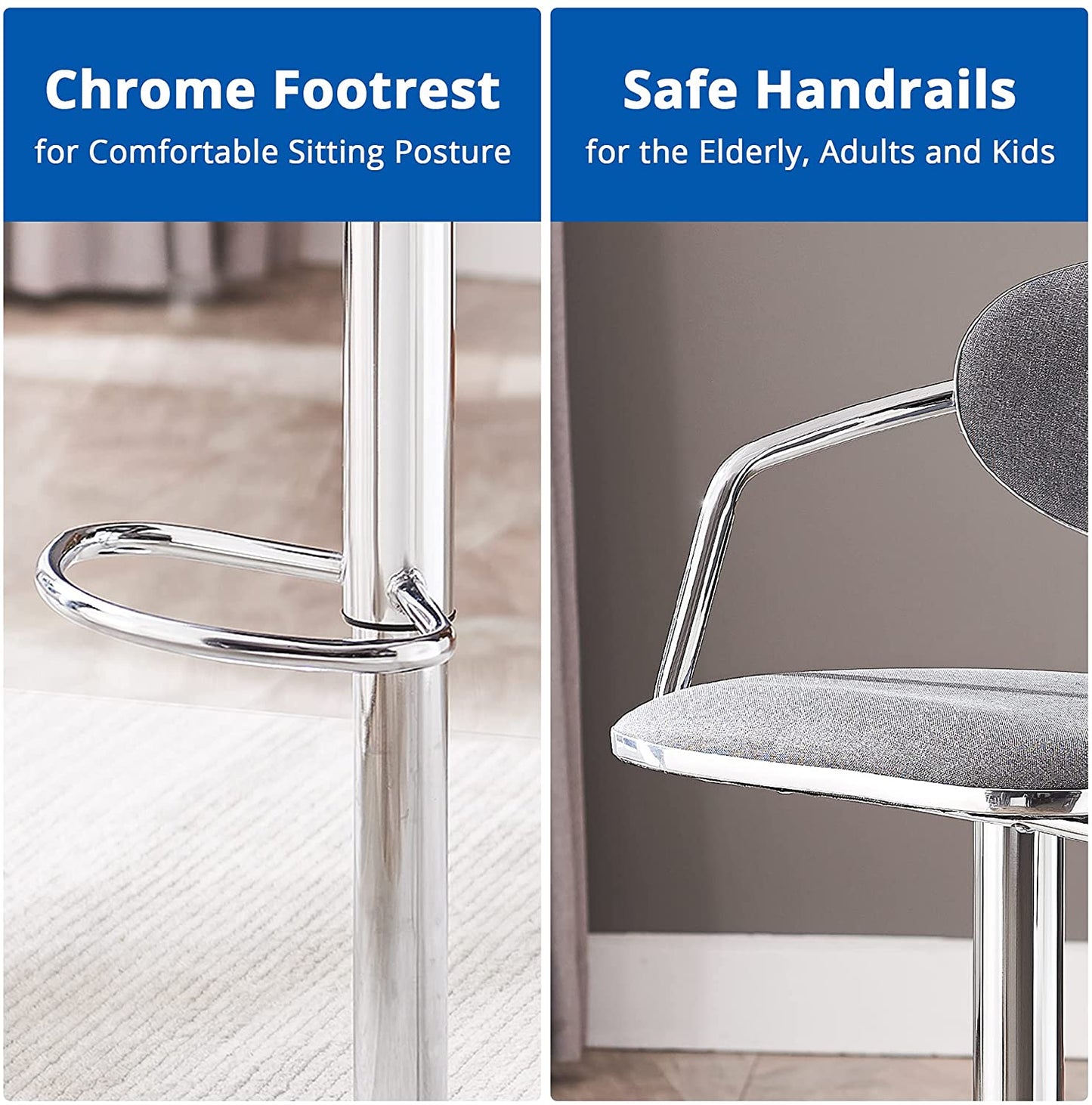 Bar Stool: Fabric Metal Bar Chairs for Kitchen Counter (Grey)