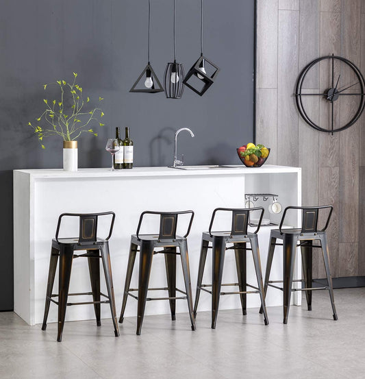 Bar Stool Wooden Seat [Set of 4] Counter Height Bar Stools, Matte Black
