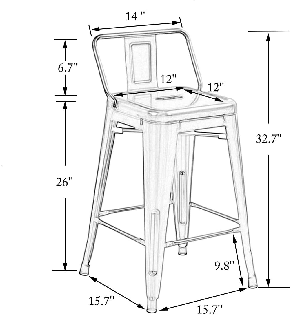 Bar Stool Wooden Seat [Set of 4] Counter Height Bar Stools, Matte Black