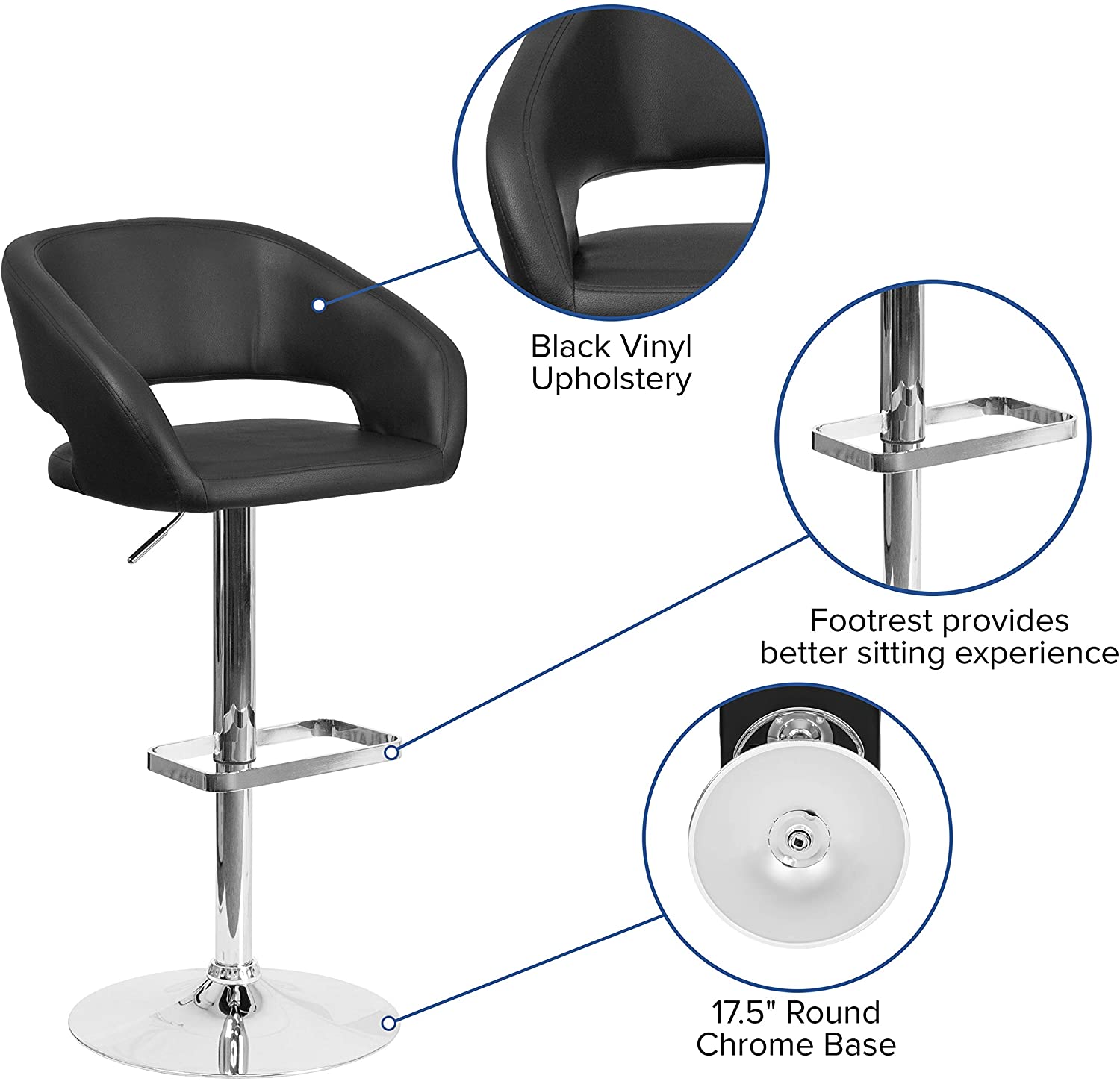 Bar Stool: Height Barstool with Rounded Mid-Back and Chrome Base 