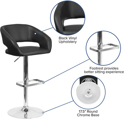 Bar Stool: Height Barstool with Rounded Mid-Back and Chrome Base 