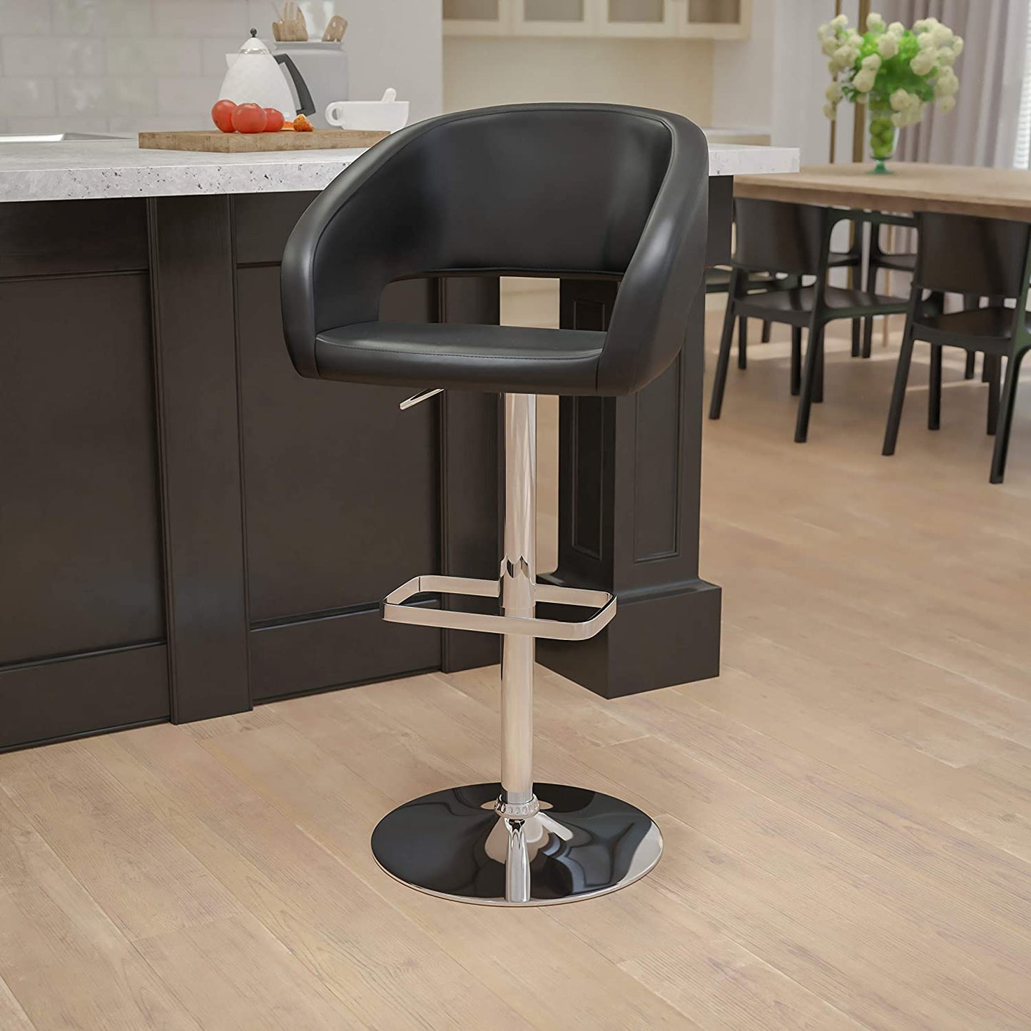 Bar Stool: Height Barstool with Rounded Mid-Back and Chrome Base 