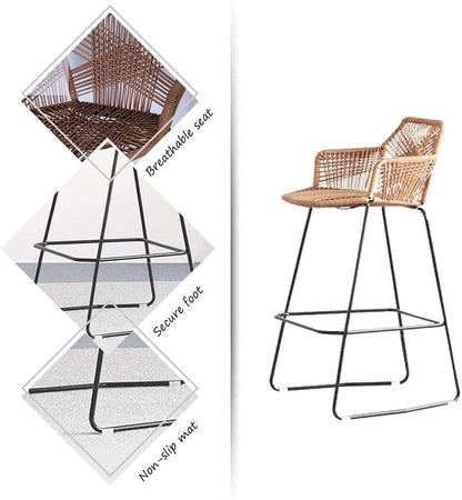 Bar Stool High Back Chair, Black Metal Legs Bar Stools 