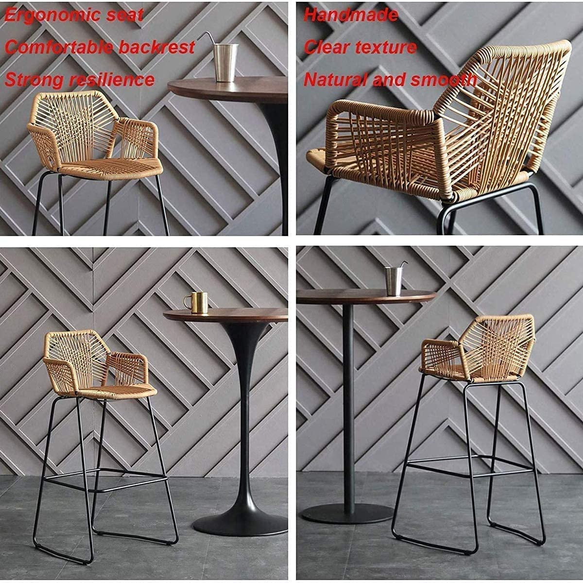 Bar Stool High Back Chair, Black Metal Legs Bar Stools 